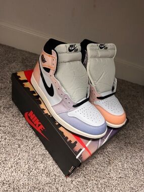 Nike Air Jordan 1 High Pastel Gradient Sneakers - White, Peach, Lavender